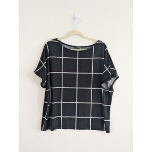 Lauren Ralph Lauren Plaid  Window Pane Black White Top Jersey Knit Sz XL